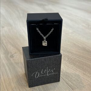 Sterling Silver Pendant Necklace, Rectangular Tile with Blue Diamond